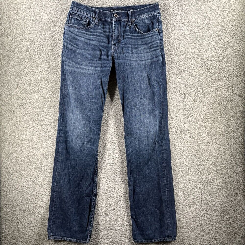 BKE Jake Denim Faded Medium Wash Blue Whiskered Straight Leg Jeans Mens 34x36